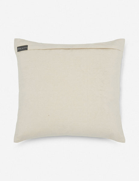 | Rear view of the Skylar cream, blue, and black square pillow with geometric stitching