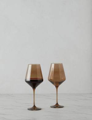 Set of two amber smoke wine glasses by Estelle Colored Glass