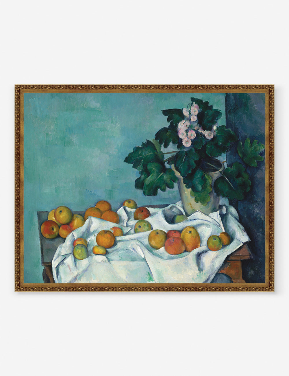 Still Life with Apples and a Pot of Primroses Print by Paul Cézanne, Framed, 18.5" x 23"