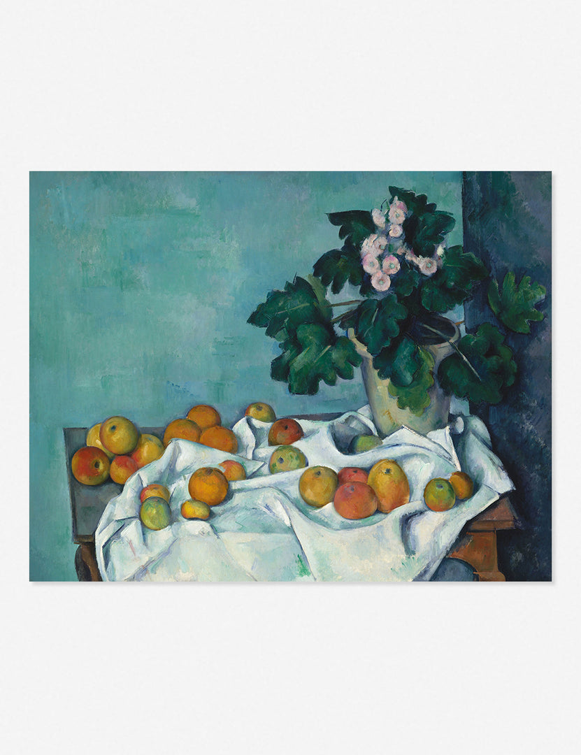 Still Life with Apples and a Pot of Primroses Print by Paul Cézanne