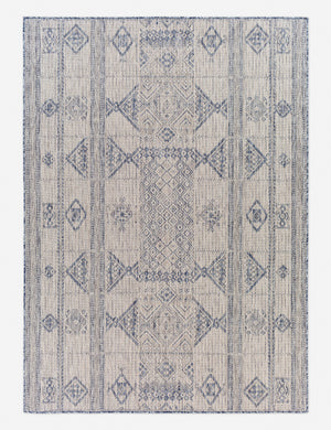 Yamina blue indoor and outdoor machine woven rug with a geometric pattern