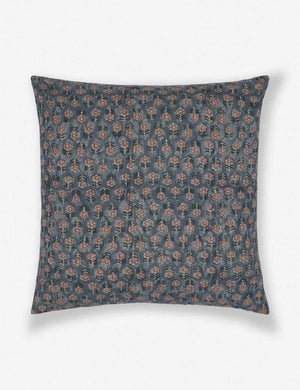 Tamra blue and pink square pillow with floral patterns