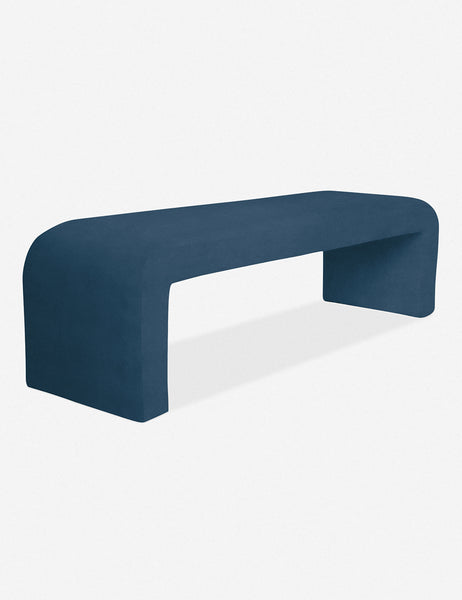 #color::sapphire | Angled view of the Tate navy velvet upholstered bench.