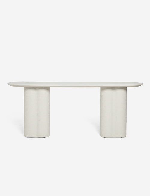 | Tatia White Fiberstone Console Table by Sarah Sherman Samuel with clover legs and an oval top