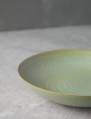 Close-up of the brown rim on the Nature deep plate in leaf-green by Thomas for Rosenthal