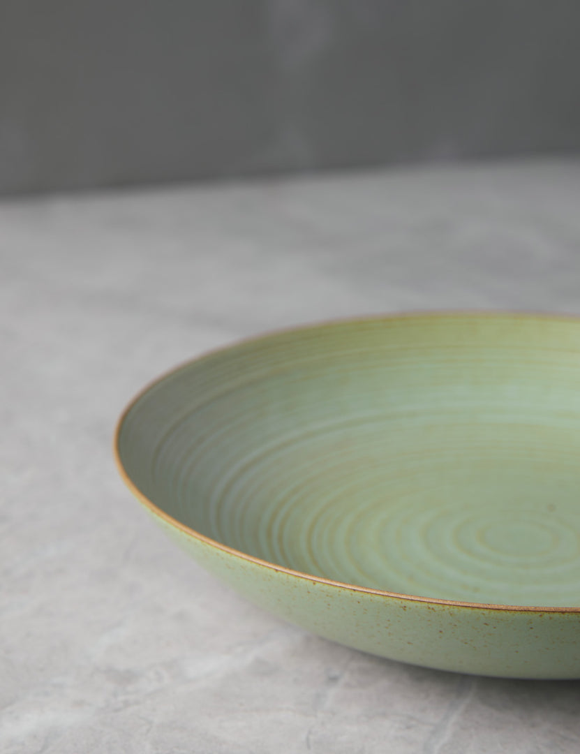 #color::leaf | Close-up of the brown rim on the Nature deep plate in leaf-green by Thomas for Rosenthal