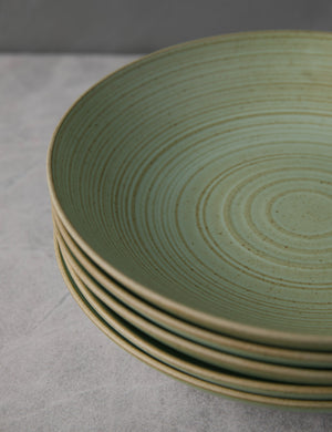 Close-up of the brown rims on the Set of 6 leaf green Nature Soup Plates by Thomas for Rosenthal