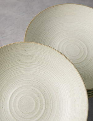 Close-up of the ringed pattern on the inside of the Set of 6 sand Nature Soup Plates by Thomas for Rosenthal