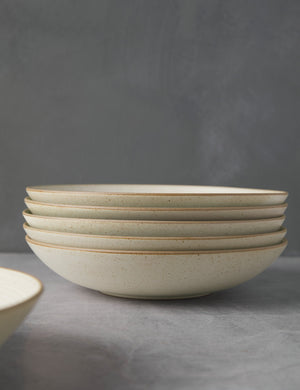 Close-up of the brown rims on the Set of 6 sand Nature Soup Plates by Thomas for Rosenthal