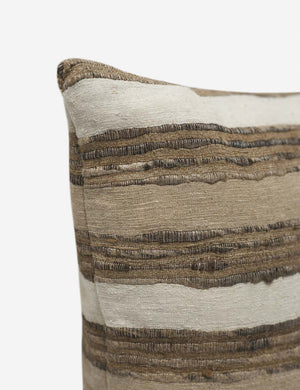 Corner of the Thora silk earth-toned striped lumbar pillow