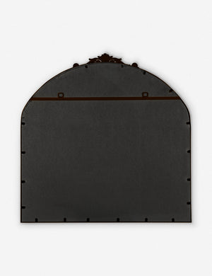 Rear view of the Tulca arched oil rubbed bronze mirror with flat bottom edge and traditional scroll detailing.