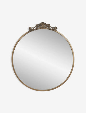 Tulca gold round mirror with traditional scroll detailing