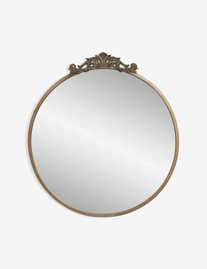 #color::gold | Tulca gold round mirror with traditional scroll detailing