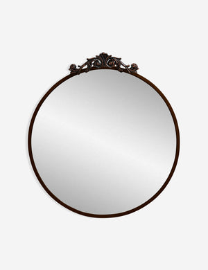 Tulca oil rubbed bronze round mirror with traditional scroll detailing