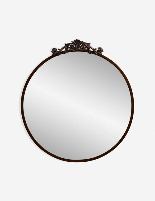 #color::oil-rubbed-bronze | Tulca oil rubbed bronze round mirror with traditional scroll detailing