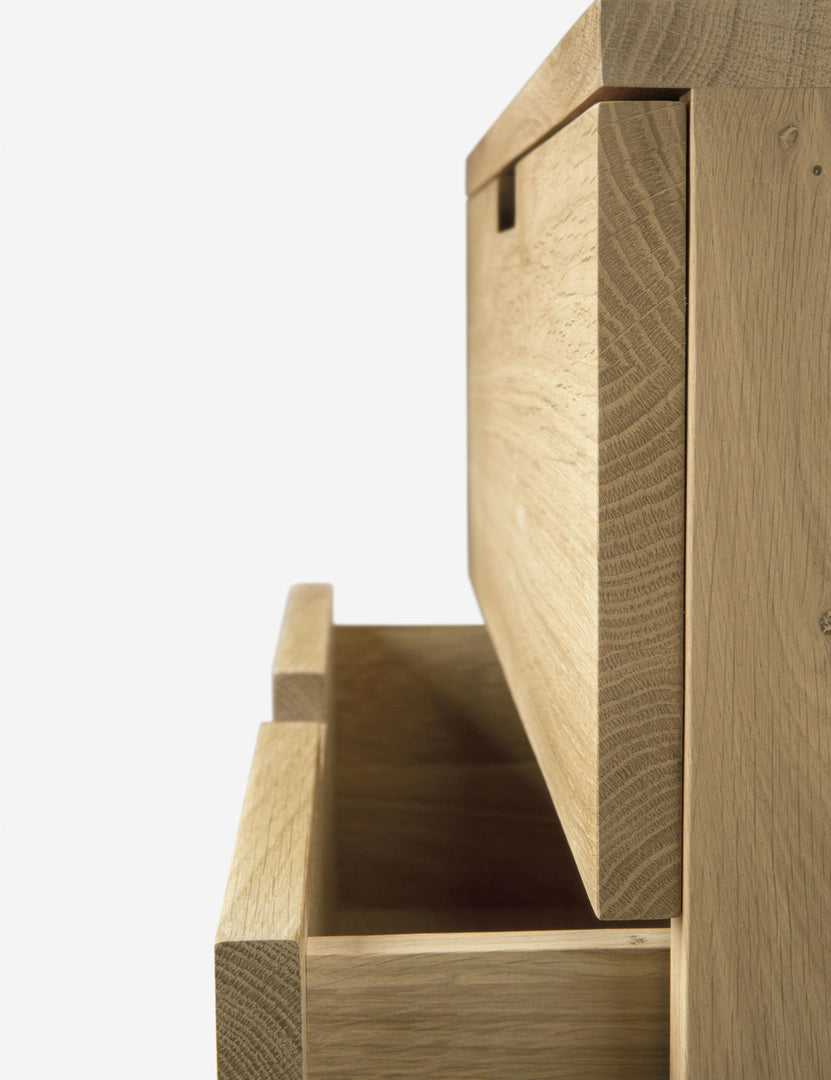 | Close up side view of a drawer of the Tygan filing cabinet open