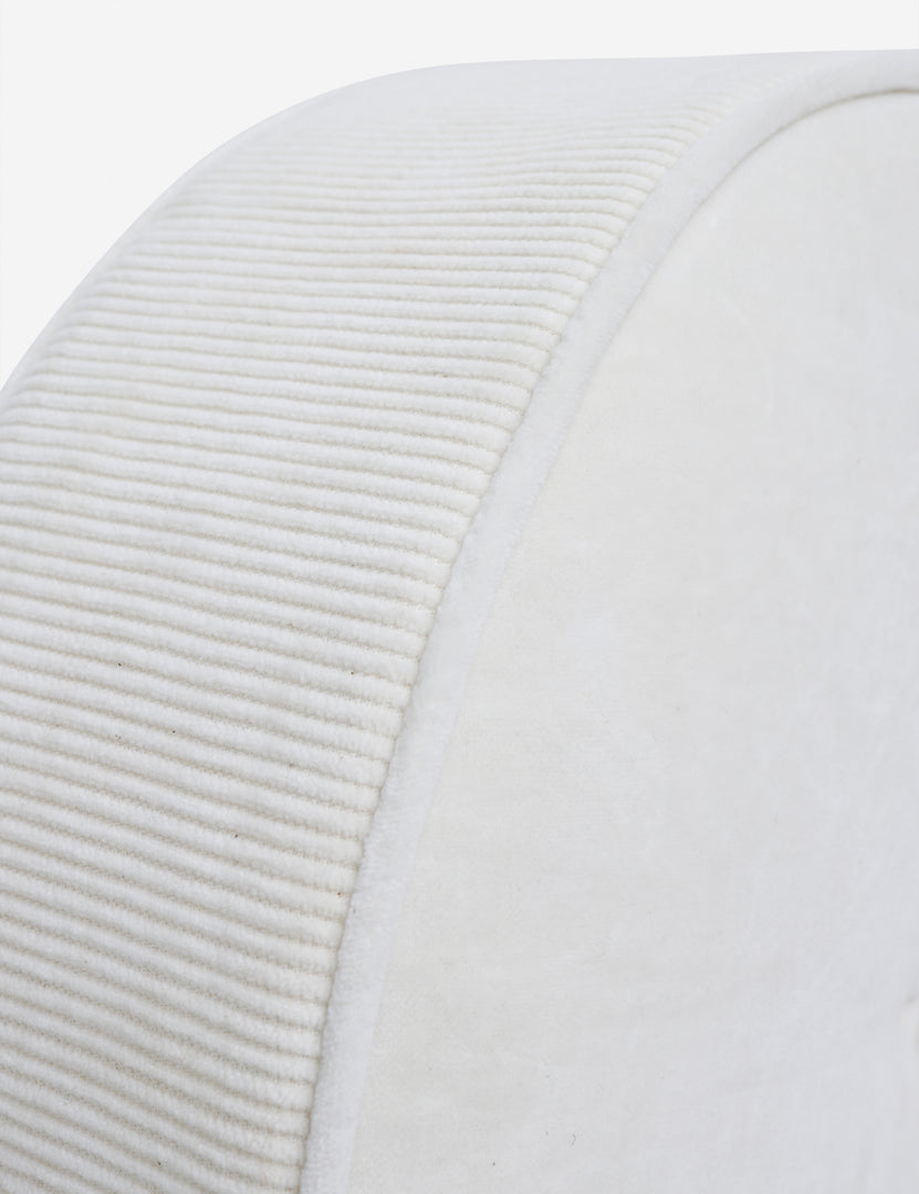 #color::ivory | Close up of the piped edges and ribbed siding on the Velvet Disc ivory pillow by Sarah Sherman Samuel