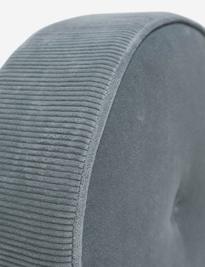 Close up of the piped edges and ribbed siding on the Velvet Disc canyon blue Pillow by Sarah Sherman Samuel
