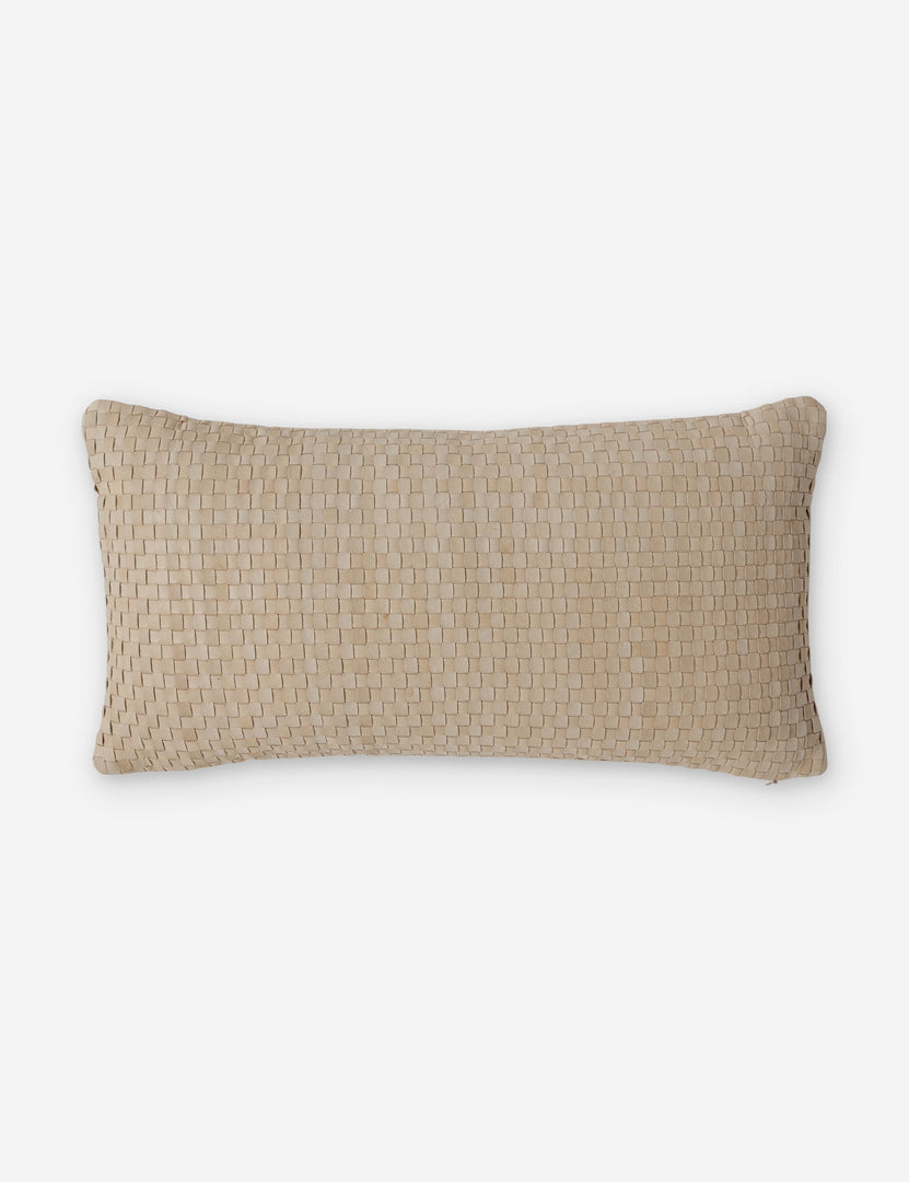 #color::natural #style::lumbar | Victor natural leather basketweave lumbar throw pillow