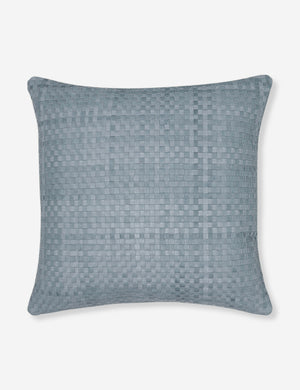 Victor dusty blue leather basketweave square throw pillow