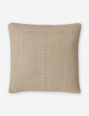 Victor natural leather basketweave square throw pillow