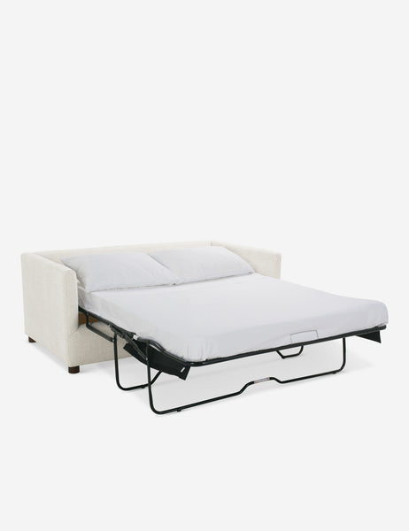 #color::white-performance-linen #size::queen | Lotte White Performance Linen queen-sized sleeper sofa with the bed pulled out