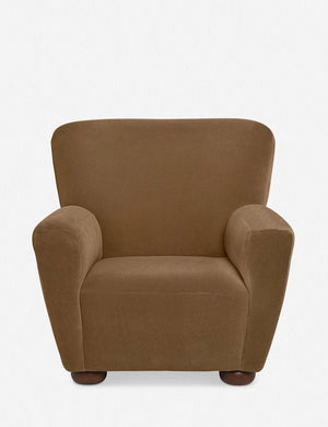 Avery Bronze Mohair accent chair with a winged back and plush seat