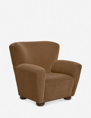 Angled view of the Avery Bronze Mohair accent chair