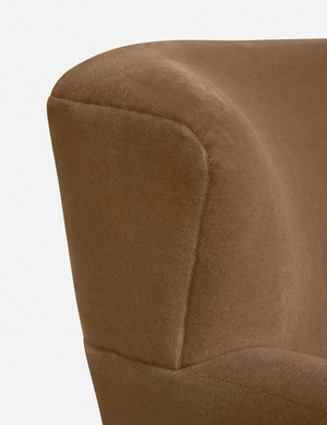 The stitching on the winged back of the Avery Bronze Mohair accent chair