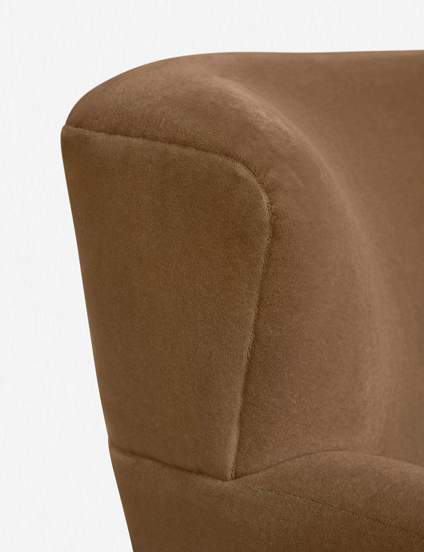 #color::bronze-mohair | The stitching on the winged back of the Avery Bronze Mohair accent chair