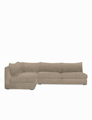 Winona Oatmeal Beige Velvet upholstered armless left-facing sectional sofa