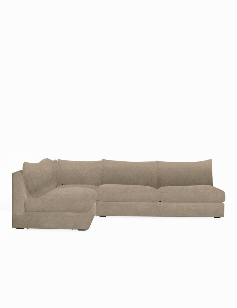 #color::oatmeal-velvet #configuration::left-facing | Winona Oatmeal Beige Velvet upholstered armless left-facing sectional sofa