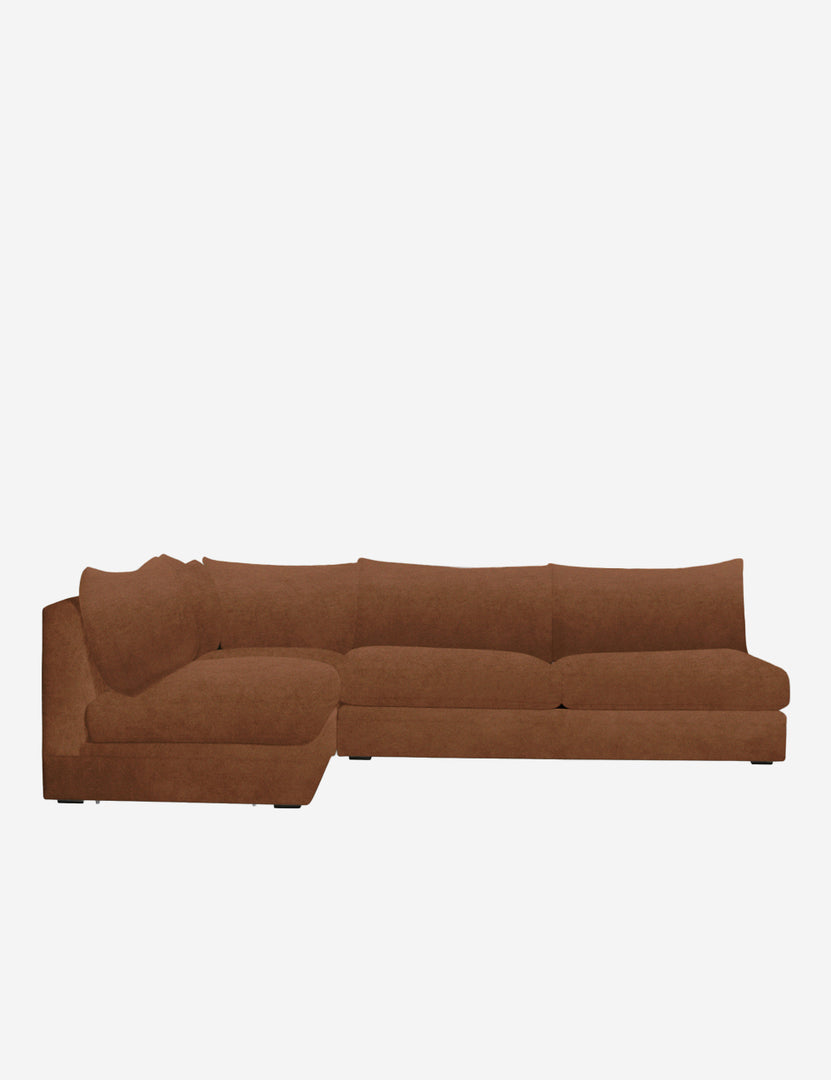 #color::rust-velvet #configuration::left-facing | Winona Rust Orange Velvet upholstered armless left-facing sectional sofa