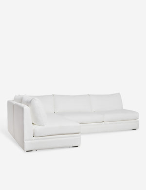 Angled view of the Winona white performance fabric armless left-facing sectional sofa