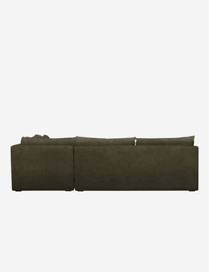 Back of the Winona Balsam Green Velvet armless right-facing sectional sofa
