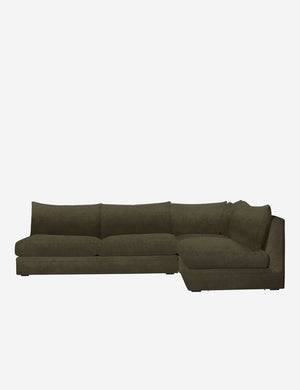 Winona Balsam Green Velvet upholstered armless right-facing sectional sofa
