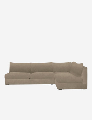 Winona Oatmeal Beige Velvet upholstered armless right-facing sectional sofa