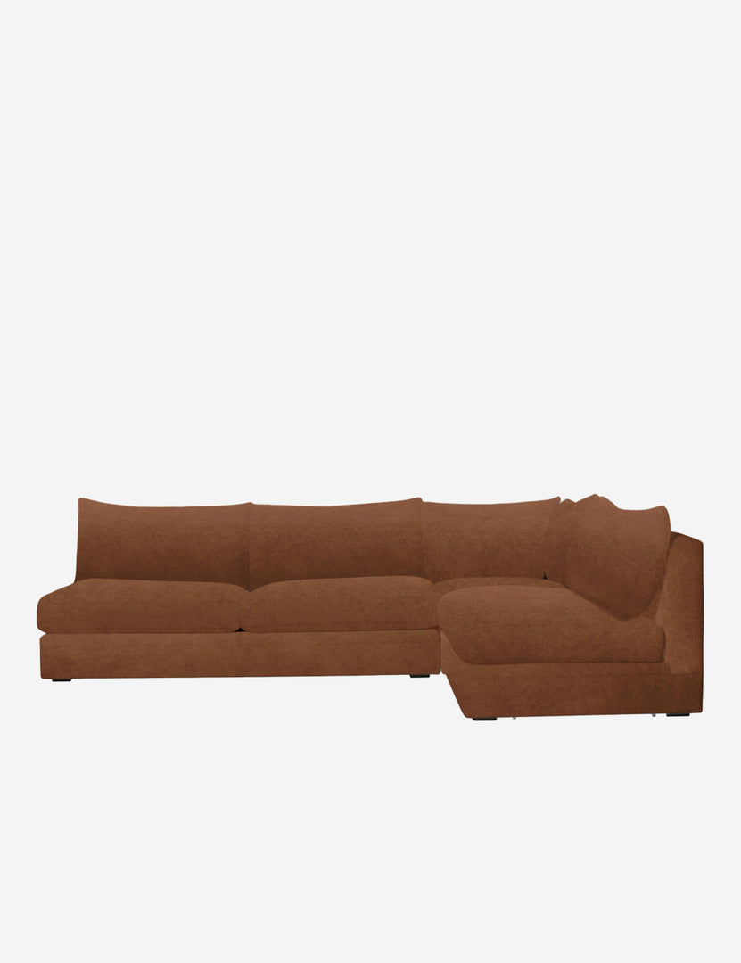 #color::rust-velvet #configuration::right-facing | Winona Rust Orange Velvet upholstered armless right-facing sectional sofa