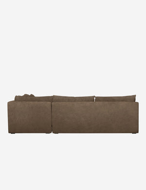 Back of the Winona Toffee Brown Velvet armless right-facing sectional sofa
