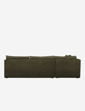 Back of the Winona Balsam green velvet armless corner sectional sofa 120 inch width