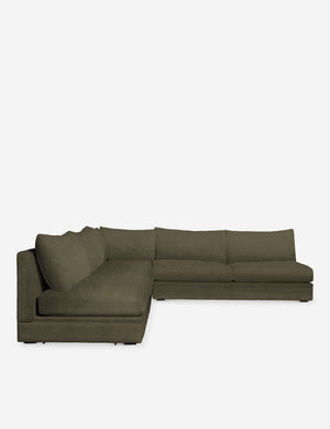 Winona Balsam green velvet upholstered armless corner sectional sofa 120 inch width