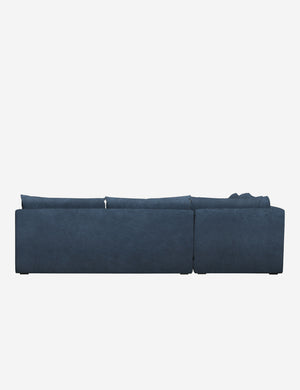 Back of the Winona Blue velvet armless corner sectional sofa 120 inch width