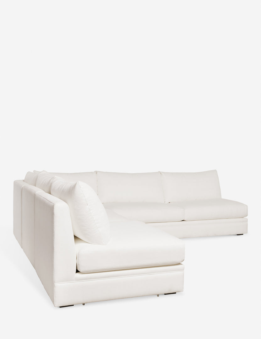 #color::ivory-linen #size::120-W | Angled view of the Winona ivory linen armless corner sectional sofa 120 inch width