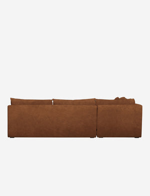 Back of the Winona Rust orange velvet armless corner sectional sofa 120 inch width