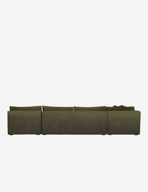 Back of the Winona Balsam green velvet armless corner sectional sofa 160 inch width