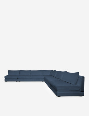 Winona Blue velvet upholstered armless corner sectional sofa 160 inch width