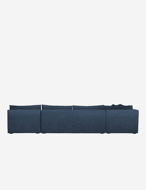 Back of the Winona Blue velvet armless corner sectional sofa 160 inch width