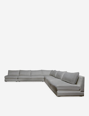 Angled view of the Winona gray performance fabric armless corner sectional sofa 120 inch width