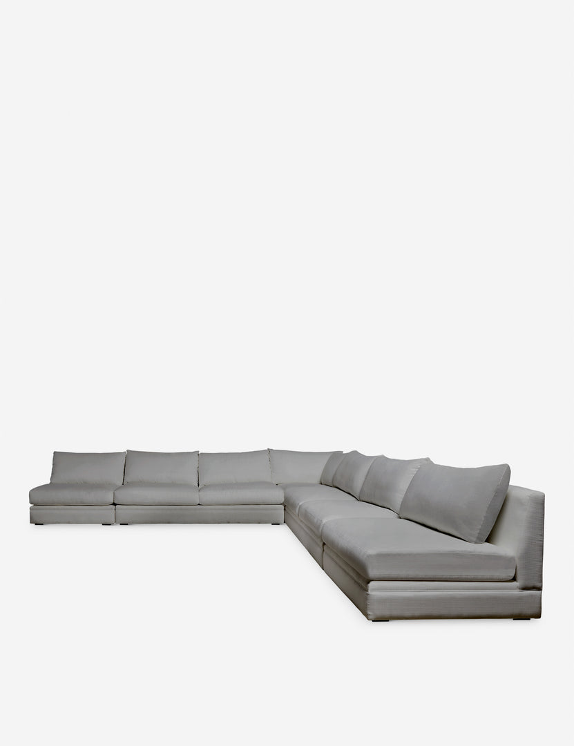 #color::gray-performance-fabric #size::160-W | Angled view of the Winona gray performance fabric armless corner sectional sofa 120 inch width