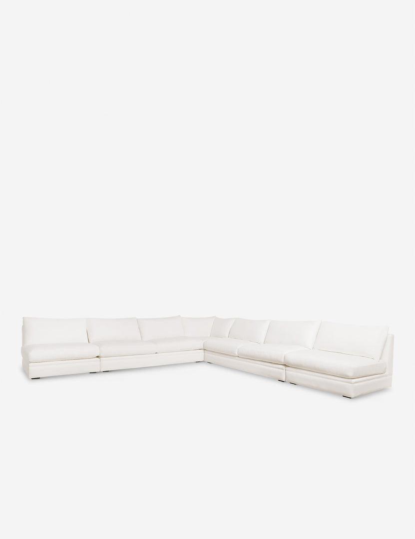 #color::ivory-linen #size::160-W | Angled view of the Winona ivory linen armless corner sectional sofa 160 inch width